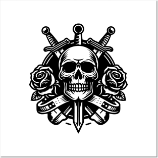 skull roses and sword Posters and Art